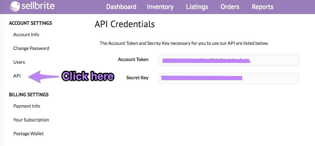 sellbrite api credentials
